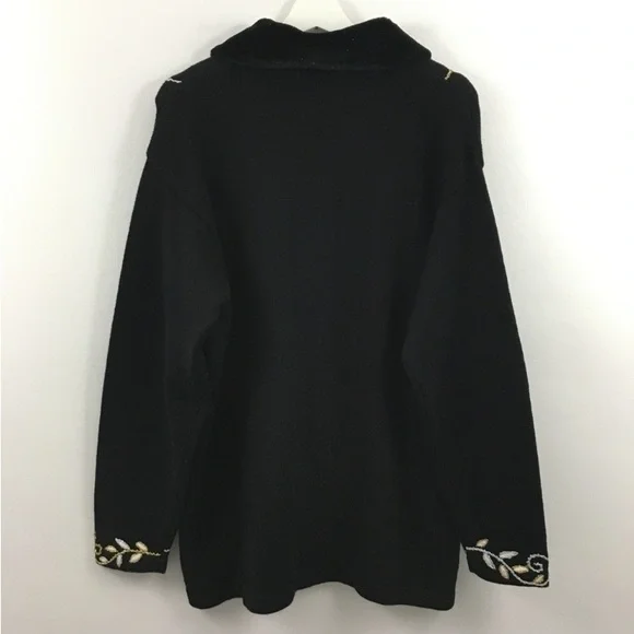 EUC Storybook Knits Women's Black Gold Silver Pinecone Fur Collar Sweater 2XL - Picture 4 of 4